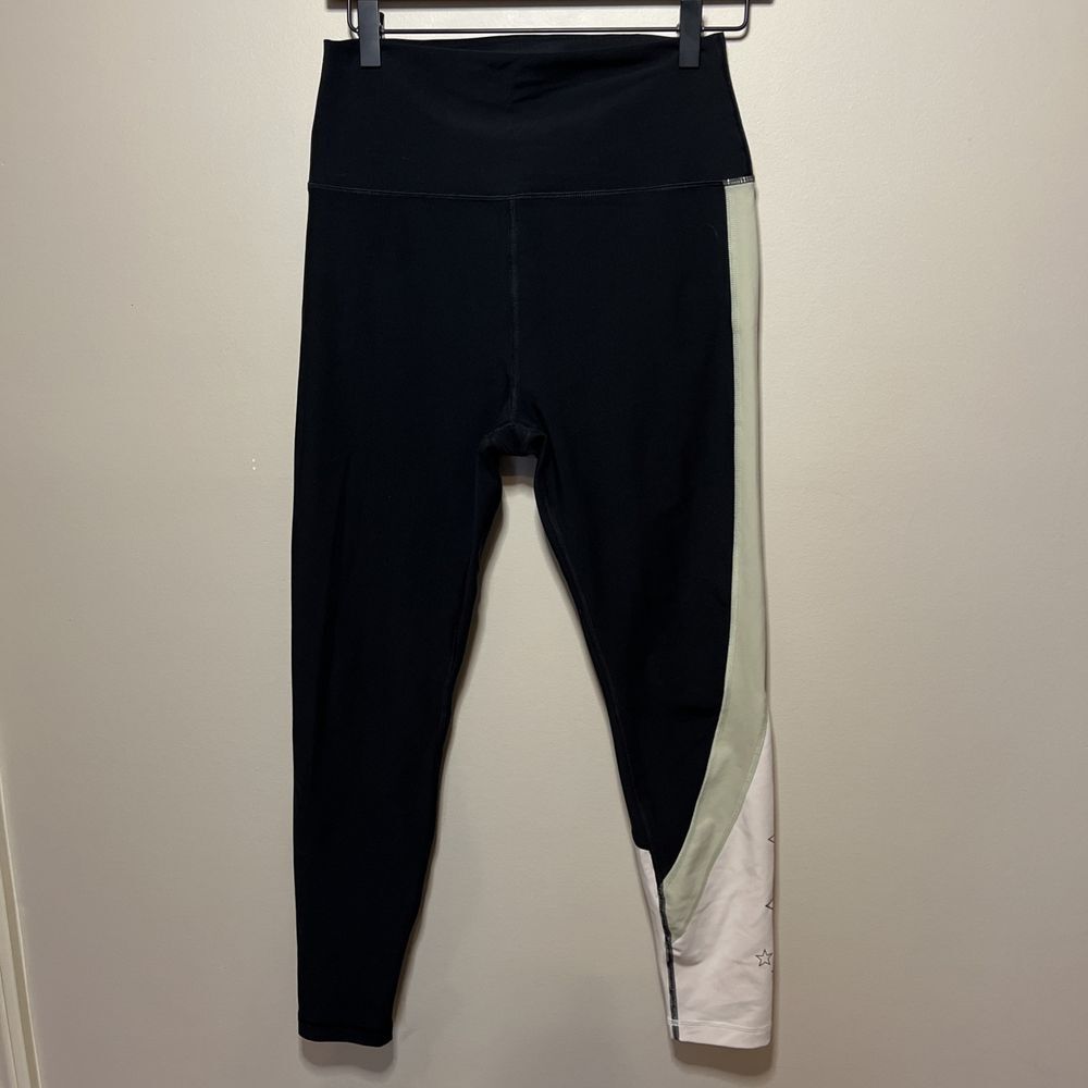 Peloton Leggings Black Mint Green White Sz Large Star Cycling‎ Gym Workout